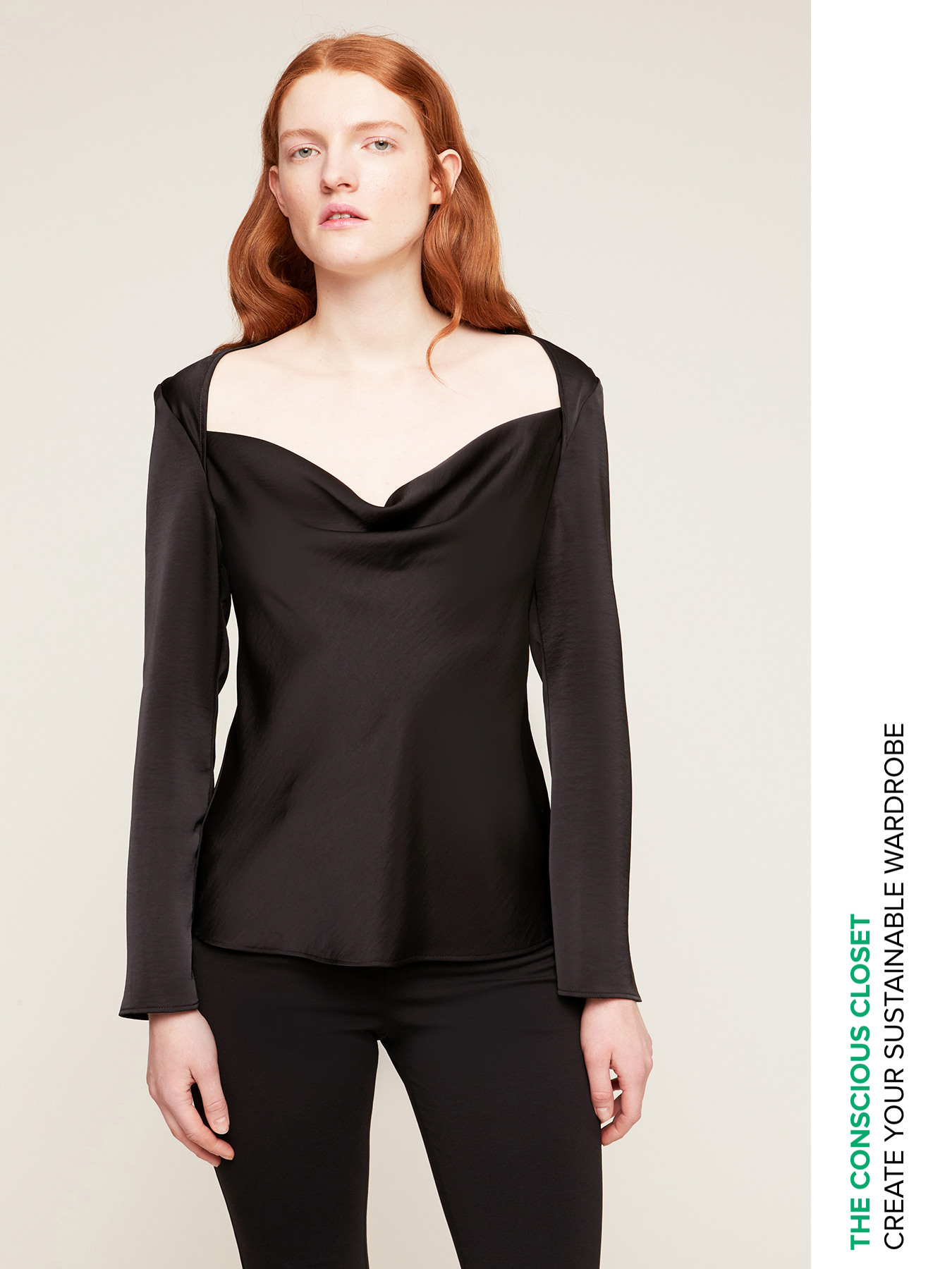 Satin blouse with draped collar image number 0