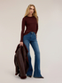 Flat rib knit sweater with flared cuff image number 2