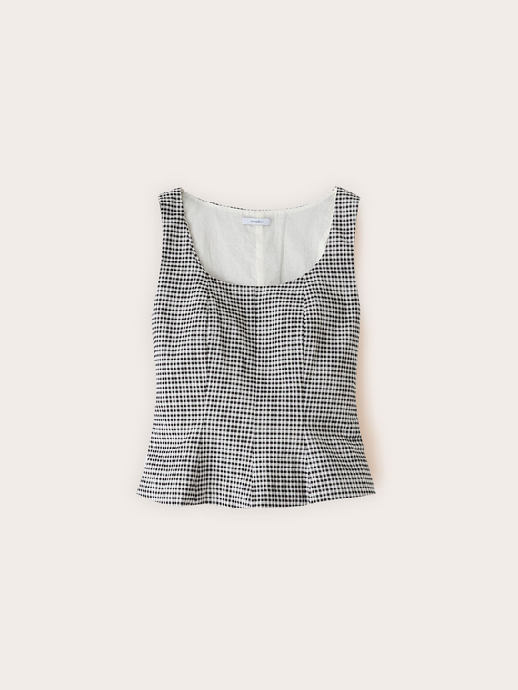 Mixed cotton yarn-dyed top with gingham pattern