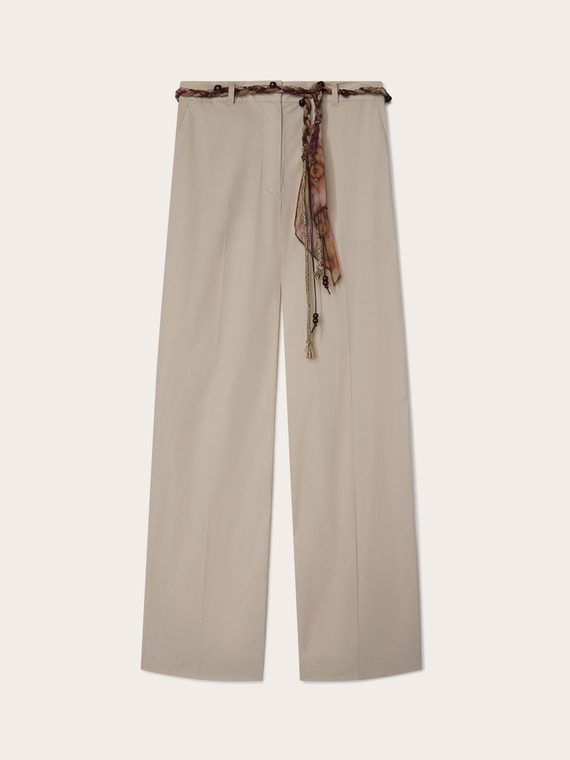Wide-leg cotton trousers with belt