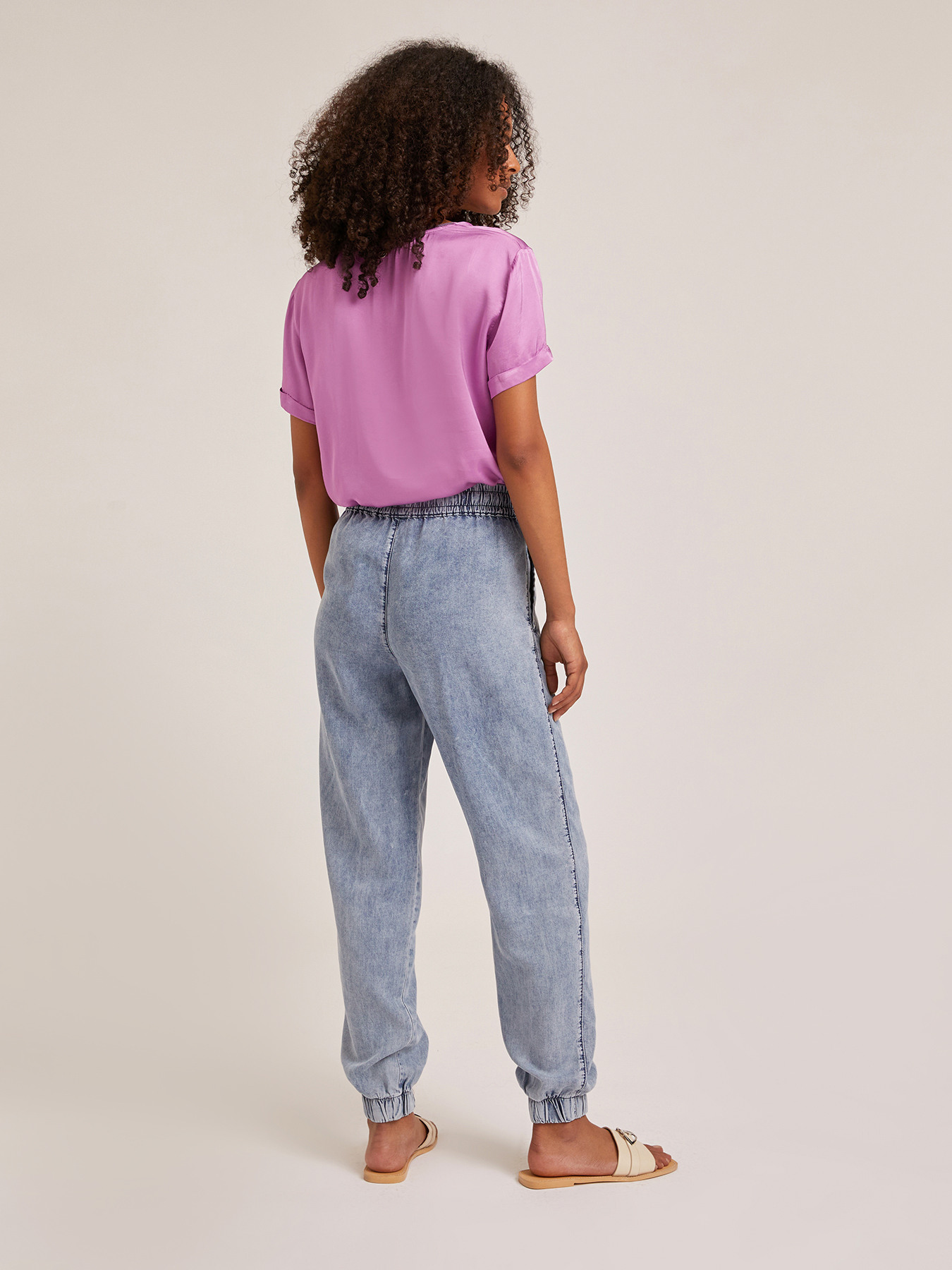 Flowing lyocell denim-effect joggers image number 1