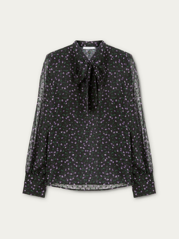 Floral print pussy bow blouse