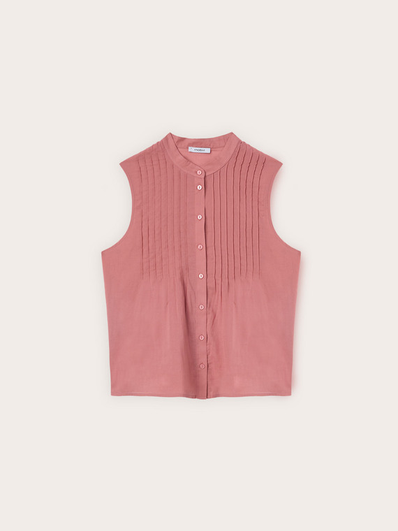 Bluse aus plissiertem Voile mit Stehkragen