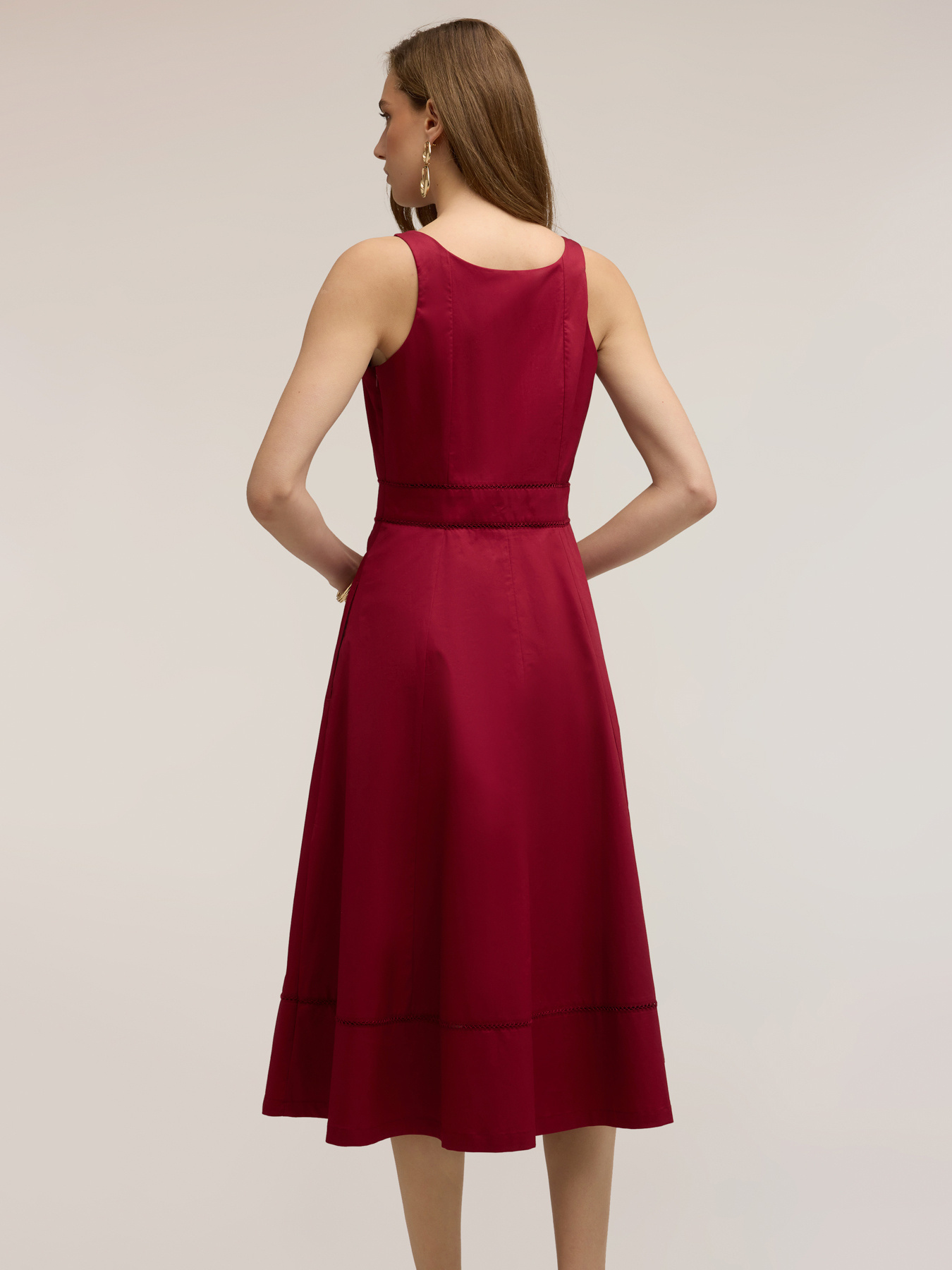 Flare-Kleid aus Popeline mit Ajour&eacute; image number 1