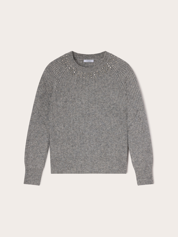 Ribbed wool-blend sweater with stones