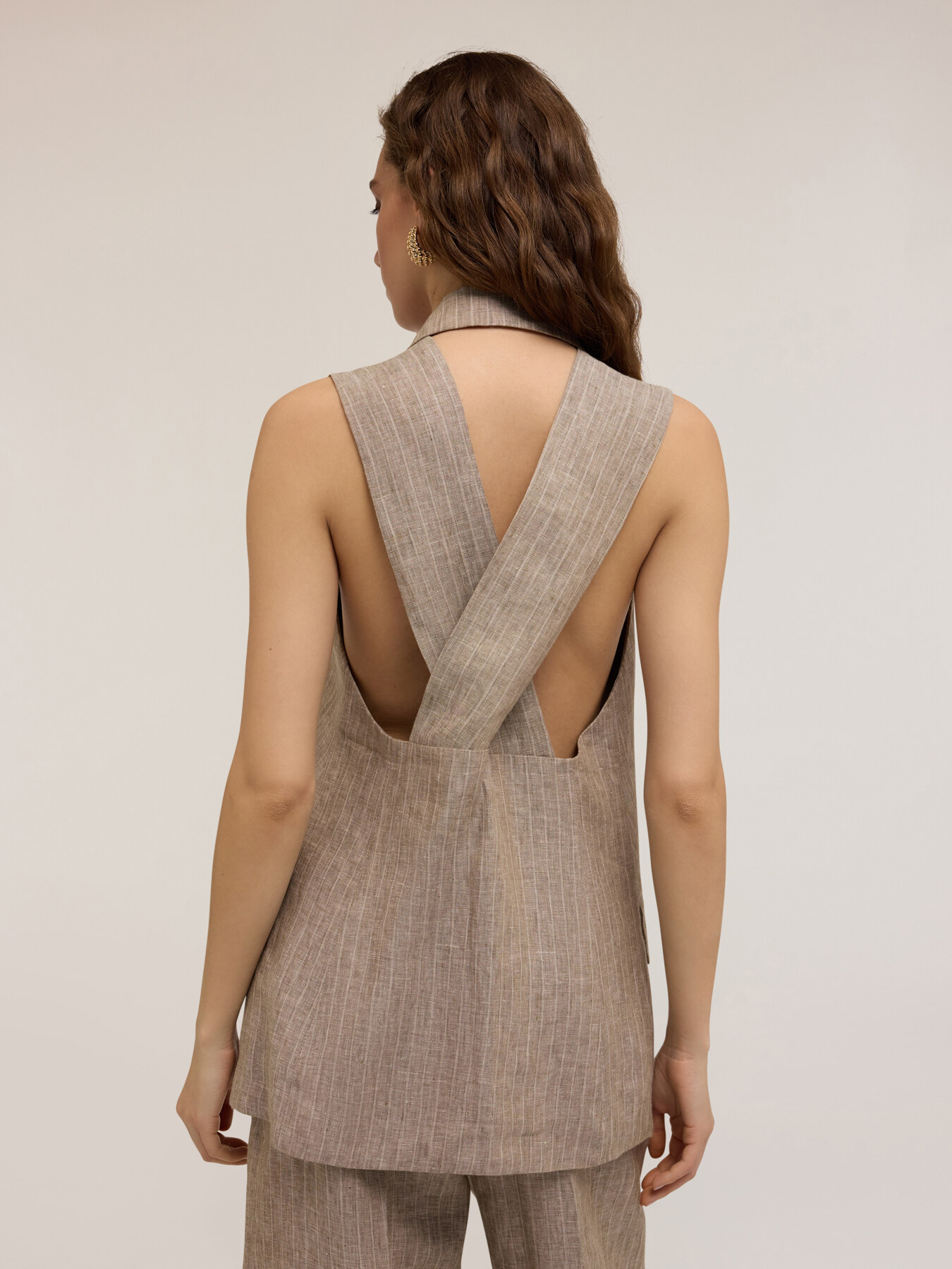 Gilet monopetto gessato in lino image number 1