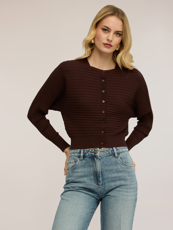 Cardigan din tricotaj cu nervuri orizontale