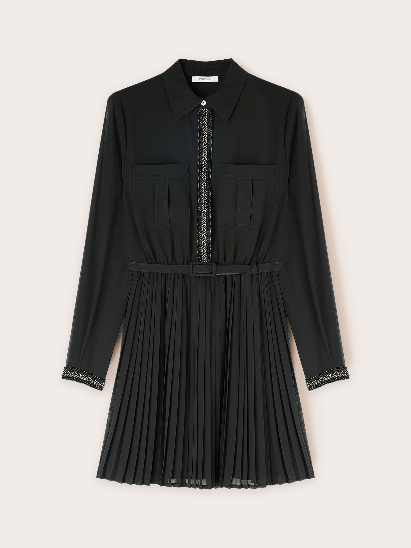 Rochie scurtă brodată cu fustă plisată image number 4