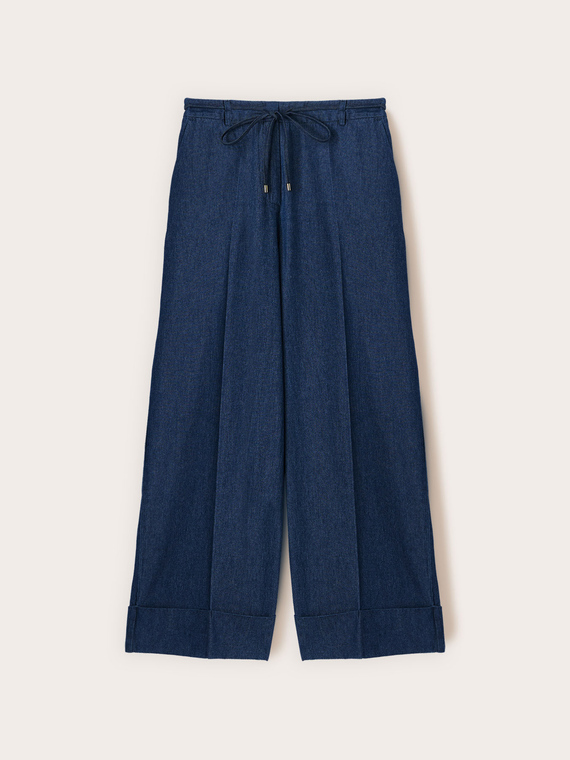 Cropped palazzo jeans with drawstring
