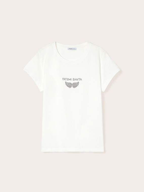 T-shirt with rhinestone lettering and wings