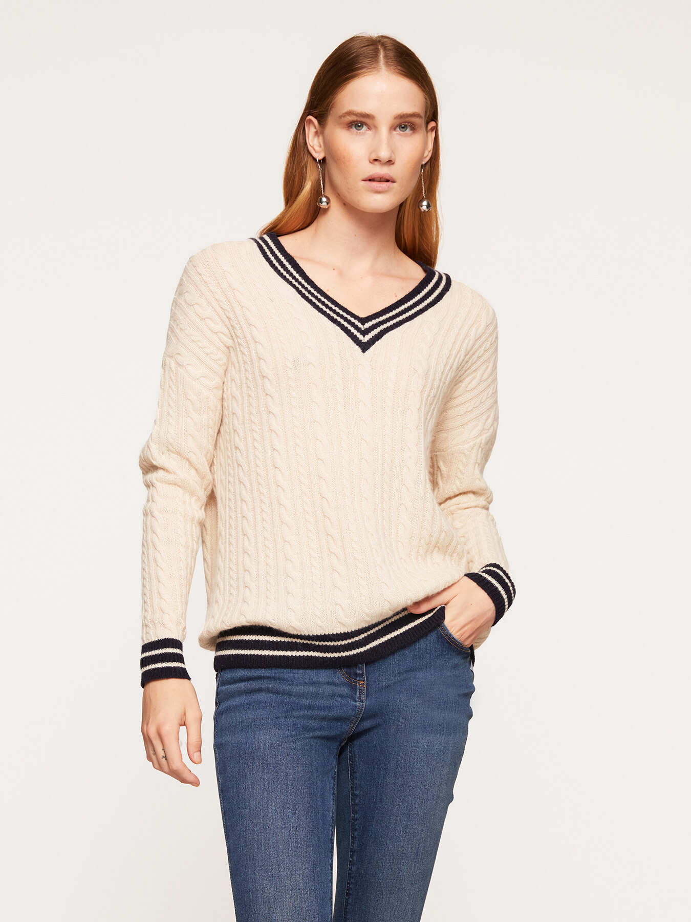 Angora blend cable pattern sweater image number 0