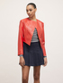 Faux leather slim fit jacket with shaping cuts image number 0