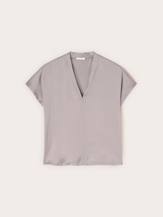 Two-material V-neck T-shirt
