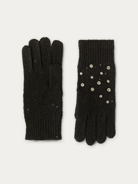 Mănuși din tricot lurex cu broderie și inserții decorative