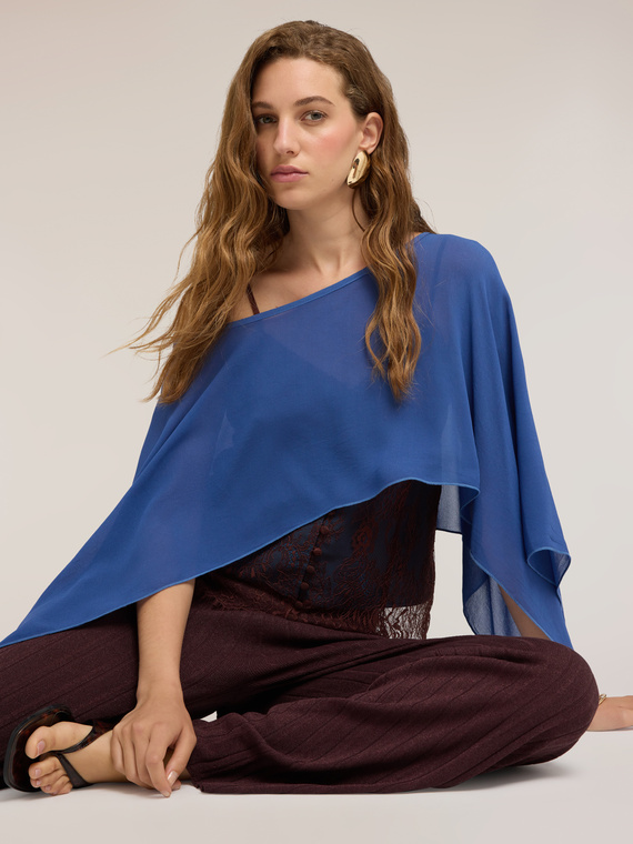 Crop poncho with draping and batwing sleeves