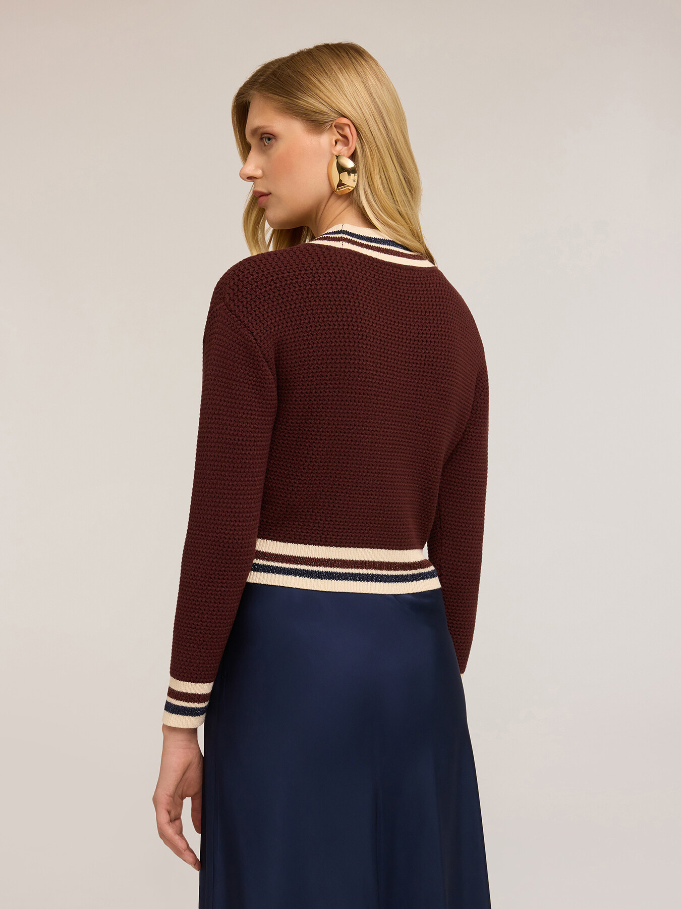 Short knitted cardigan with striped edges image number 1