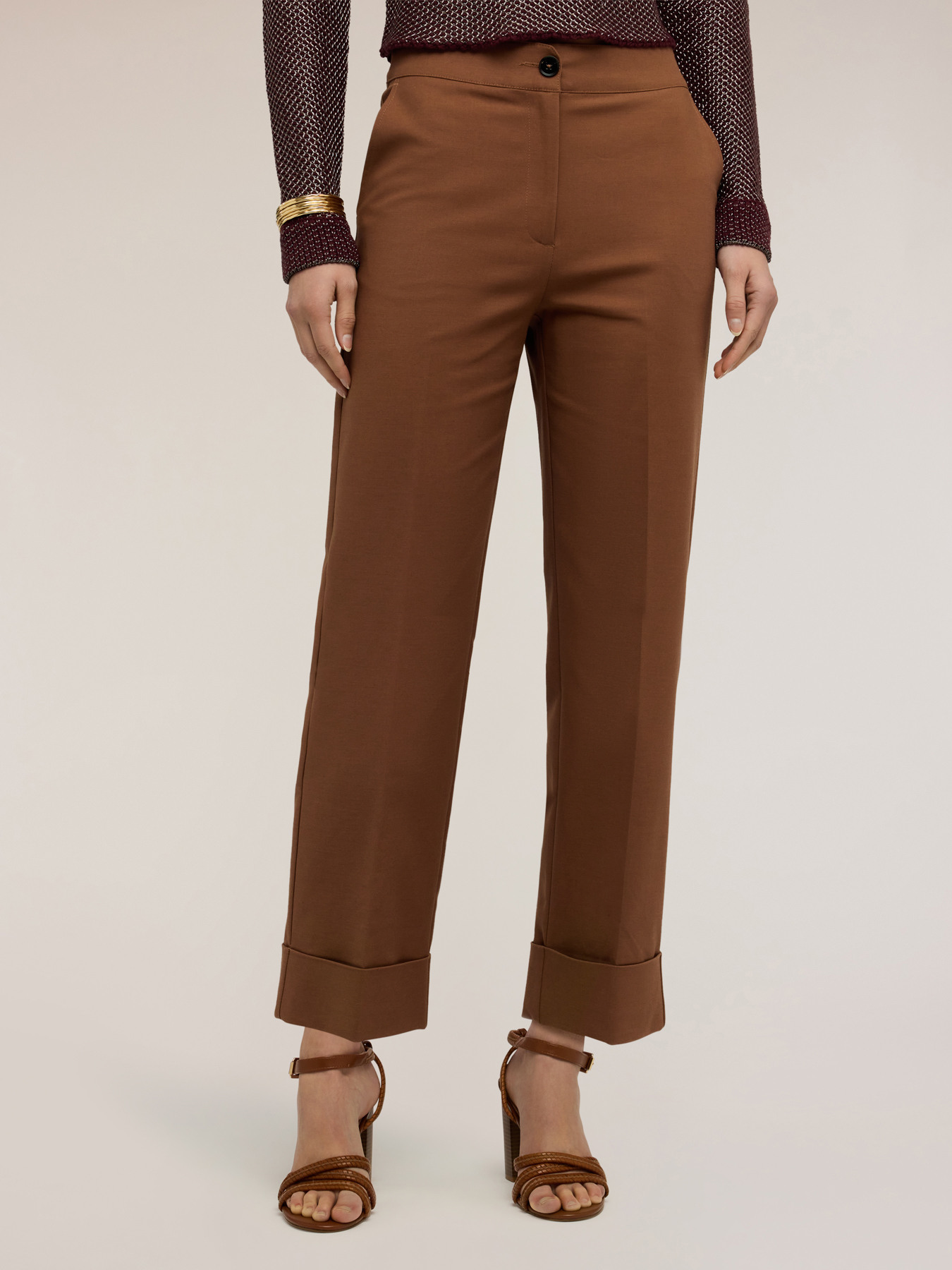 Pantalon large en tissu technique m&eacute;lang&eacute; coton image number 2