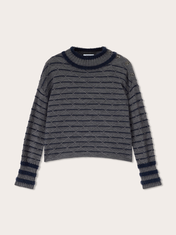 Jacquard sweater in wool blend with buttons