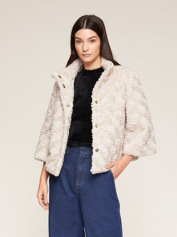 Motivi Cappa corta effetto astrakan Donna, Bianco, Taglia 44