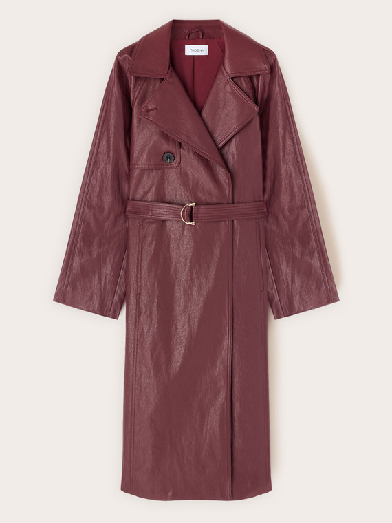 Belted glossy trench coat with buckle