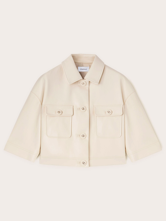 Cropped-Jacke mit Kragen aus beschichtetem Stoff