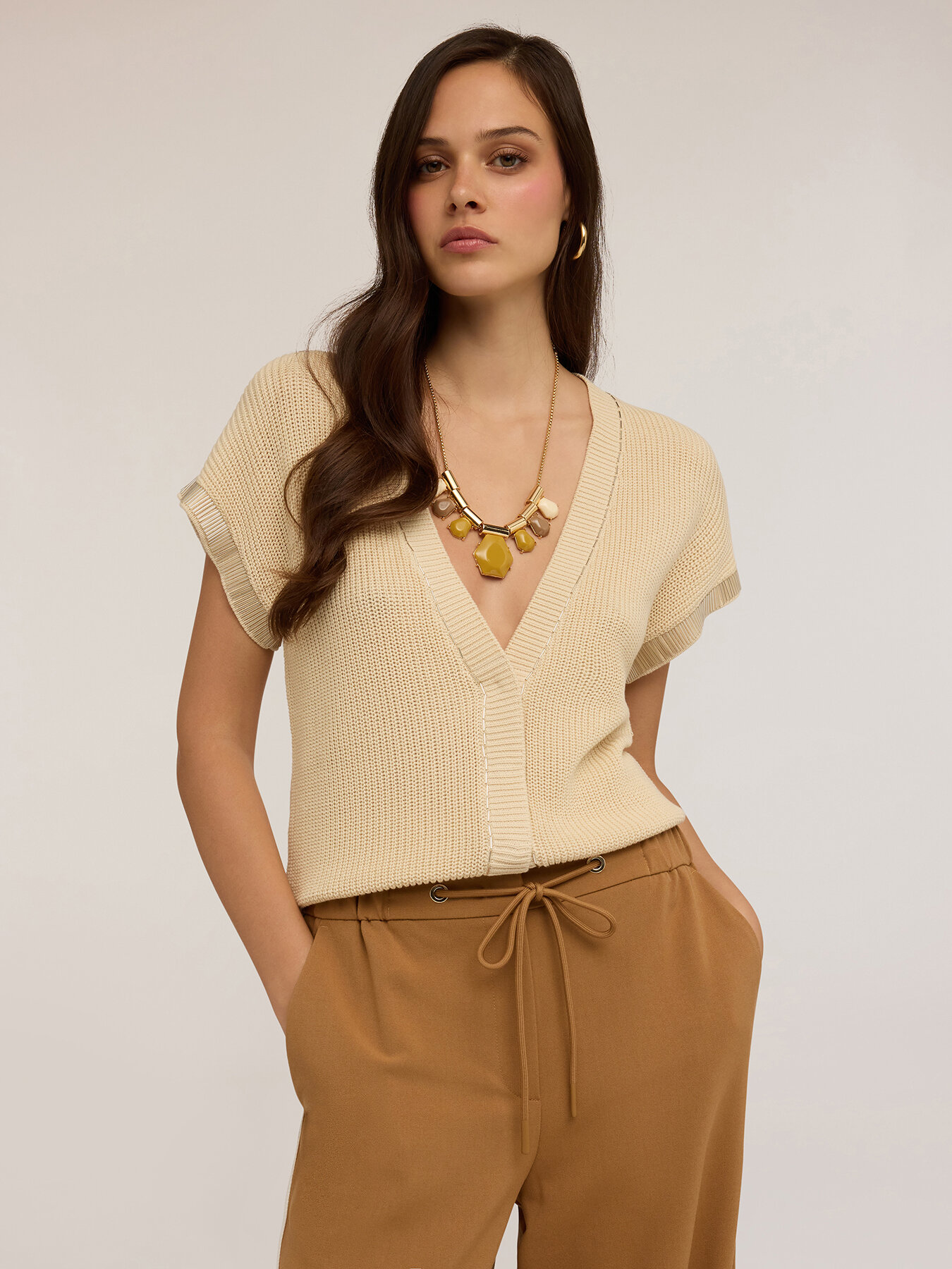 Cotton cardigan with embroidered tank tops image number 0