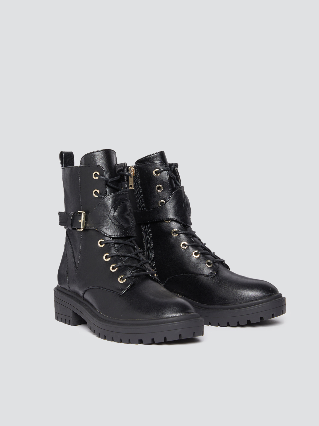 Lace-up combat boots with strap image number 0