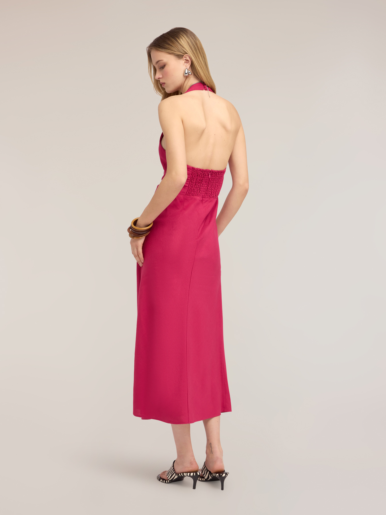 A-line long dress in linen blend image number 1