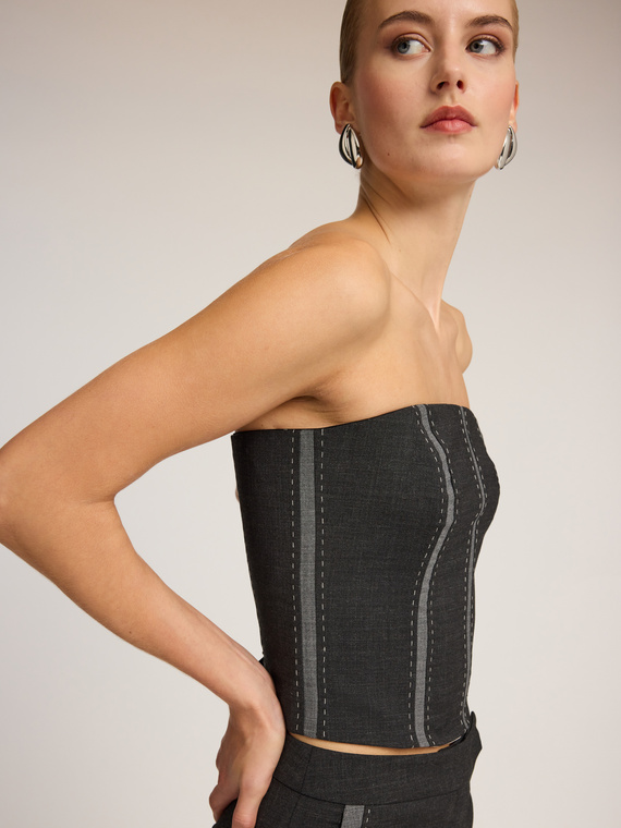 Haut corset en toile mélange laine avec empiècements