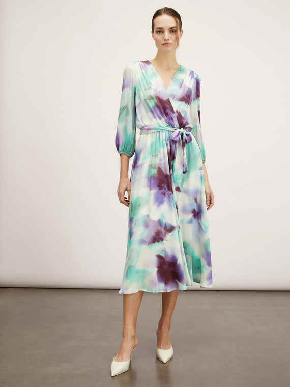 Midi-Kleid aus Satin mit abstraktem Muster