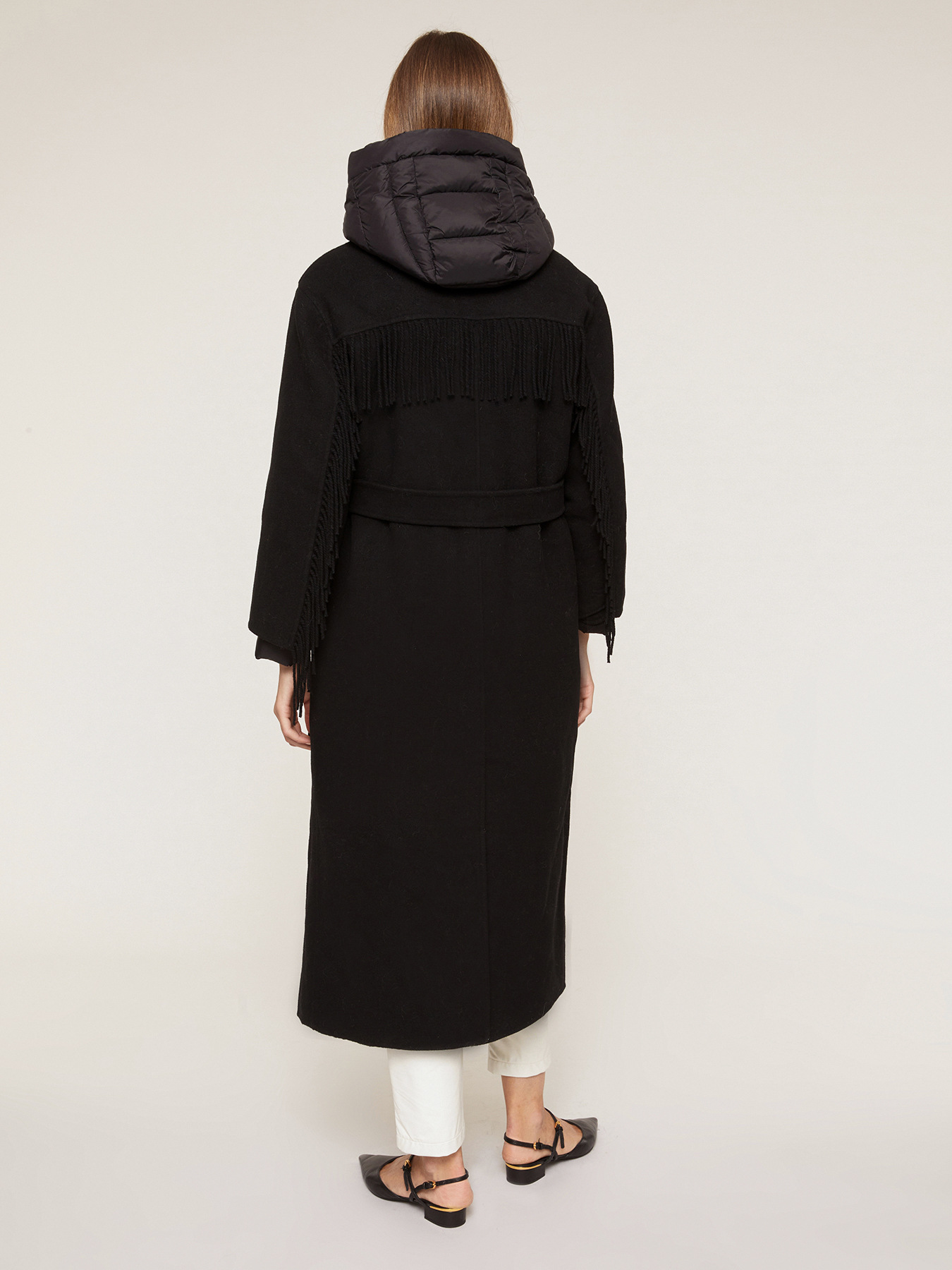 Langer Mantel mit Fransen und interner Steppjacke image number 1