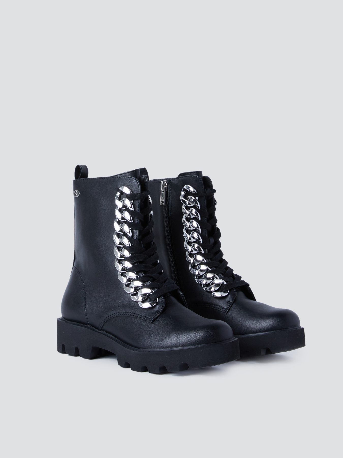 Lace-up combat boots with chain image number 0