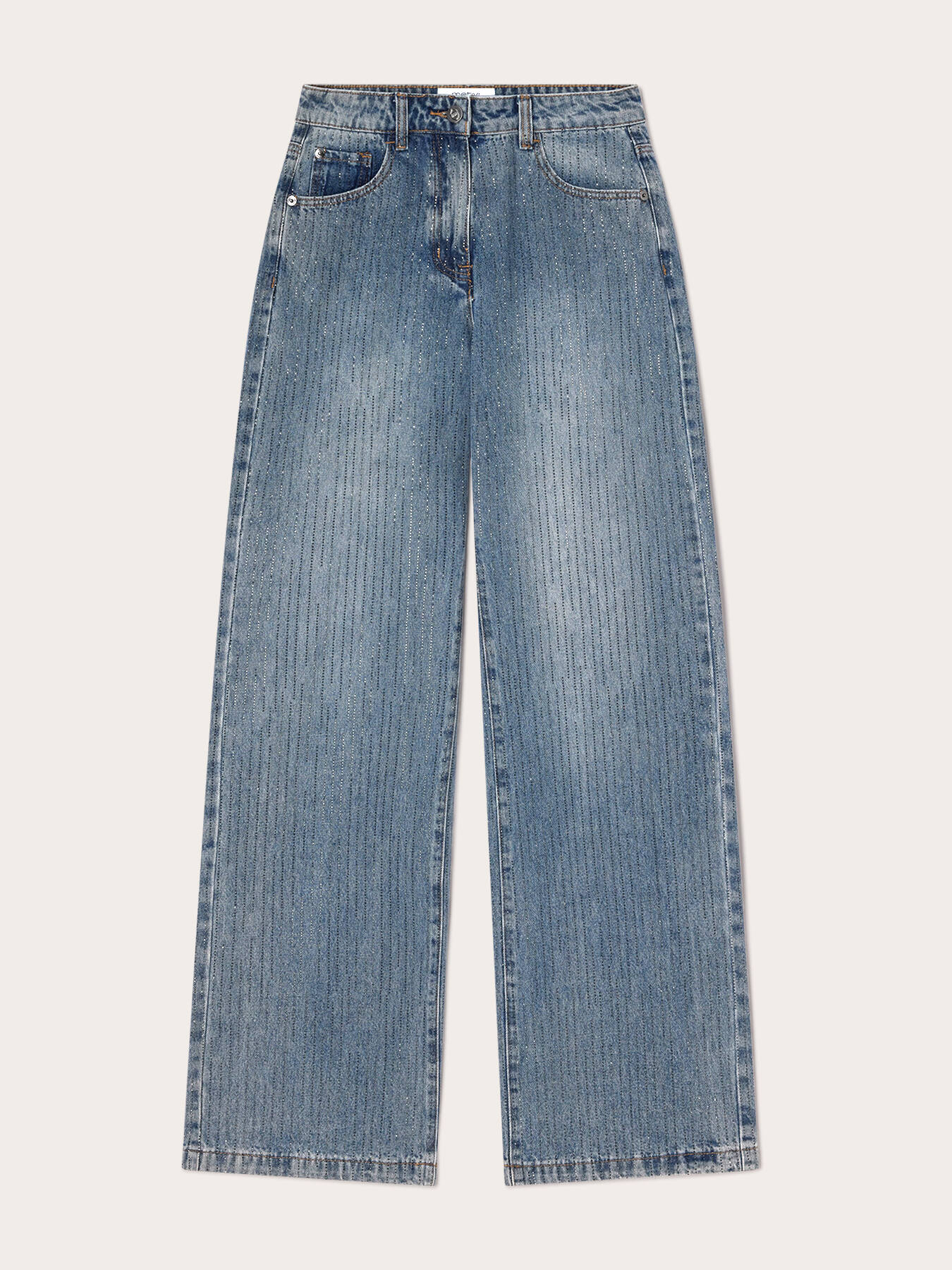 Jean palazzo taille haute avec strass image number 4