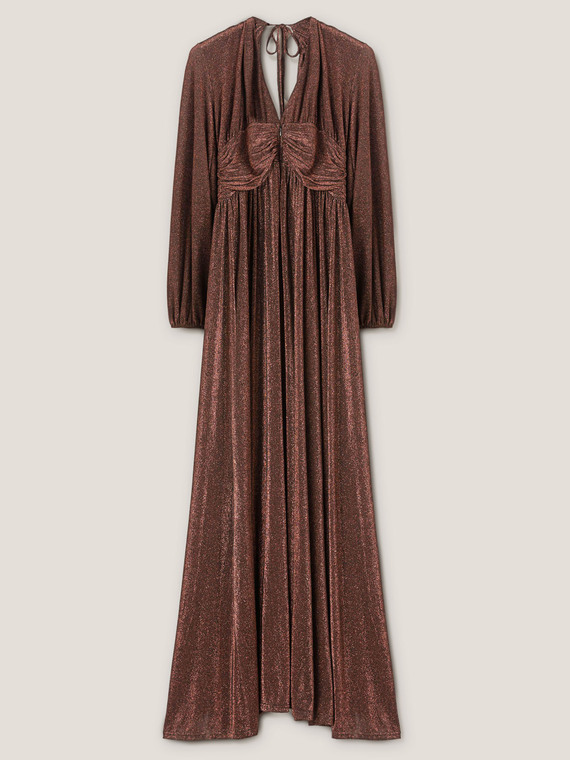 Robe longue drapée en jersey lurex
