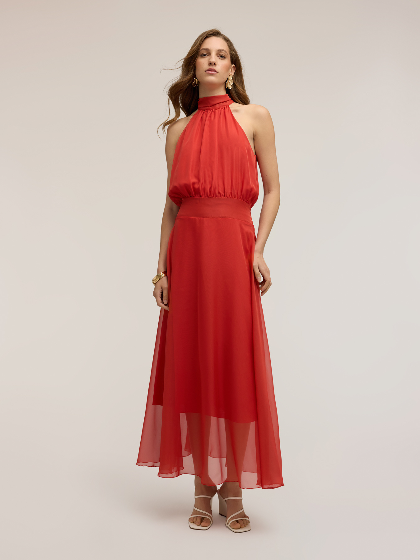 Long voile dress with halter neckline image number 2