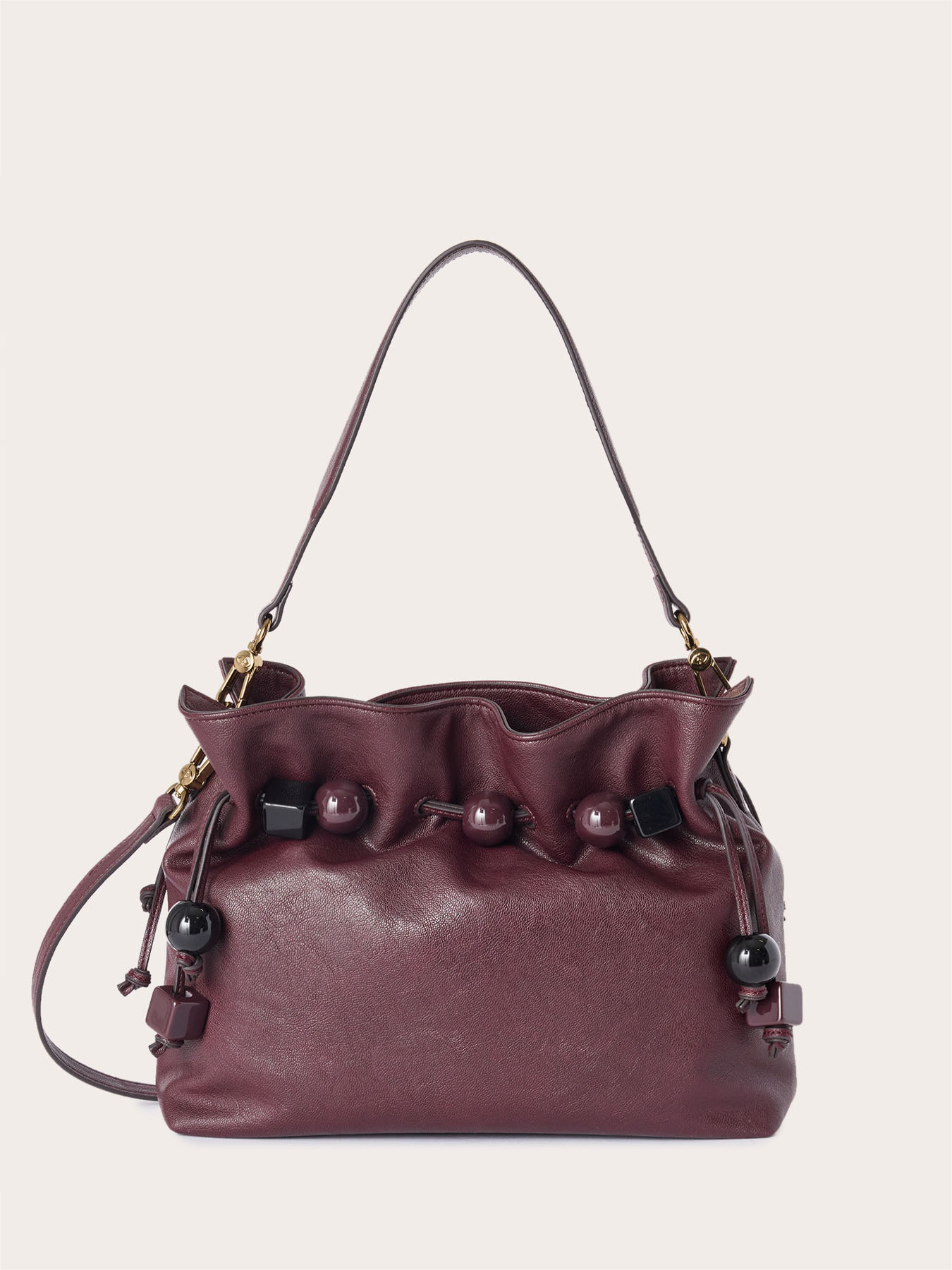 Bucket bag with drawstring and pearls image number 1