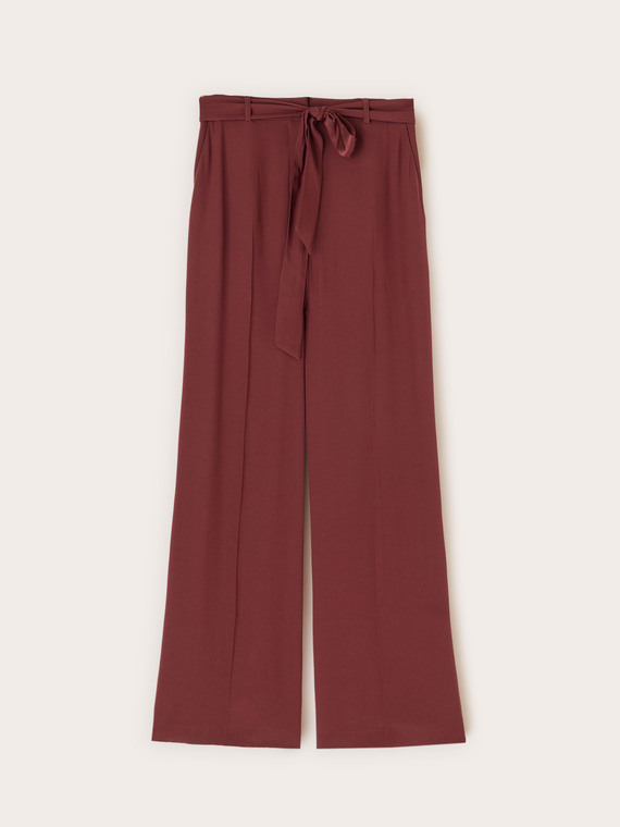 Pantaloni palazzo din satin envers cu f&acirc;șie