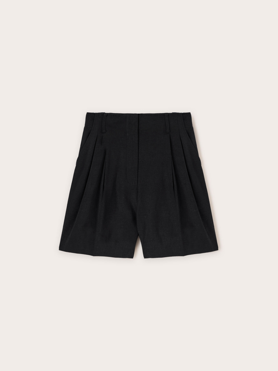 Shorts con pieghe misto lino