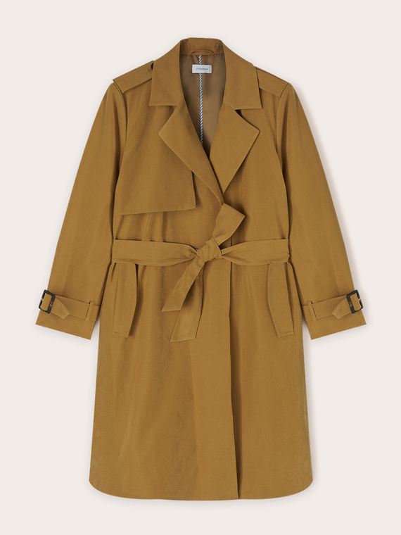 Peached effect long trench coat