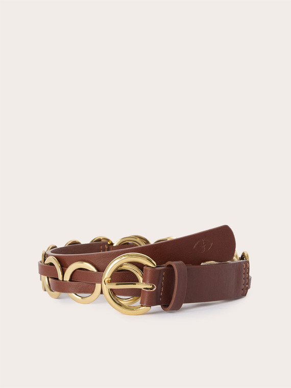 Belt with buckle and metal rings