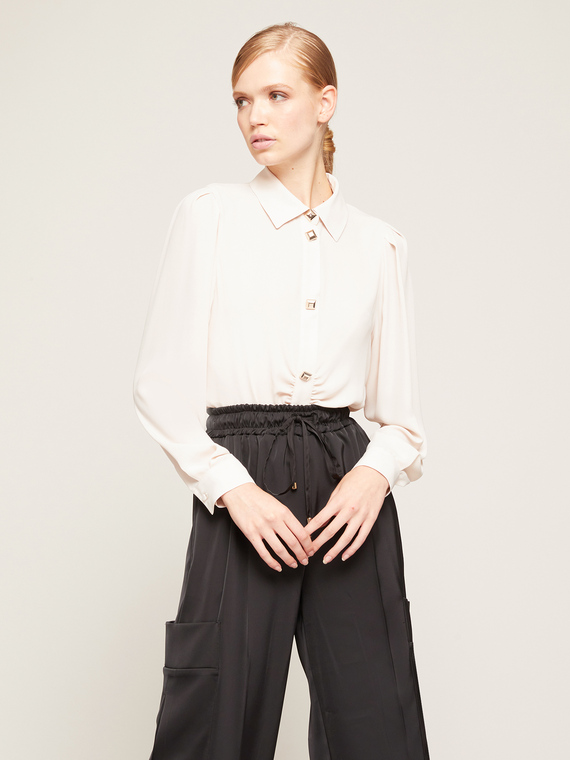 Motivi Camicia corta con arricci Donna, Bianco, Taglia 48