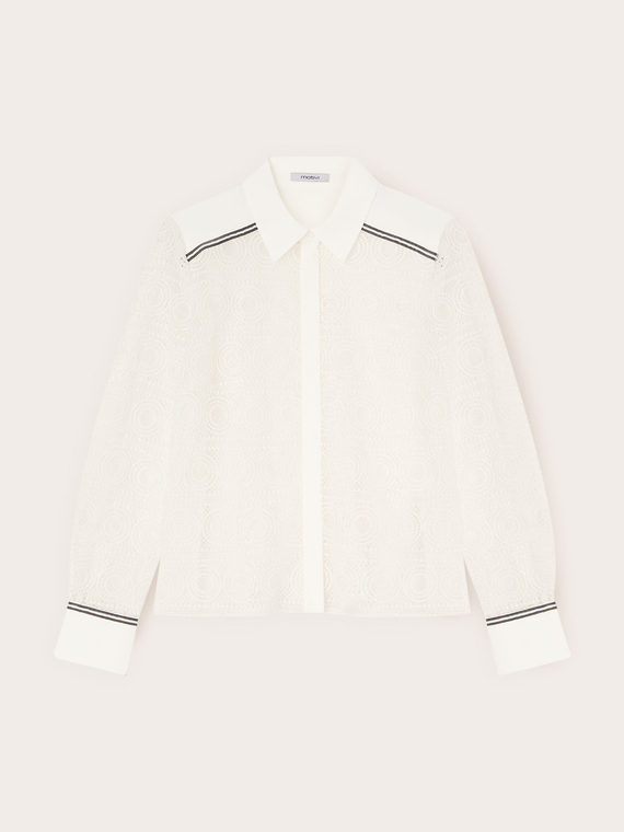 Camisa de encaje macram&eacute; con bandas en contraste
