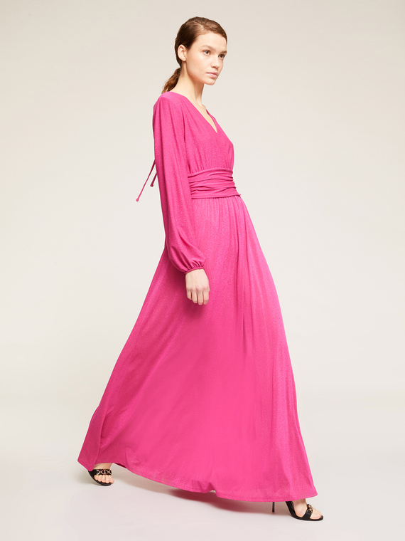Motivi Vestito lungo drappeggiato in jersey lurex Donna, Fucsia, Taglia 44