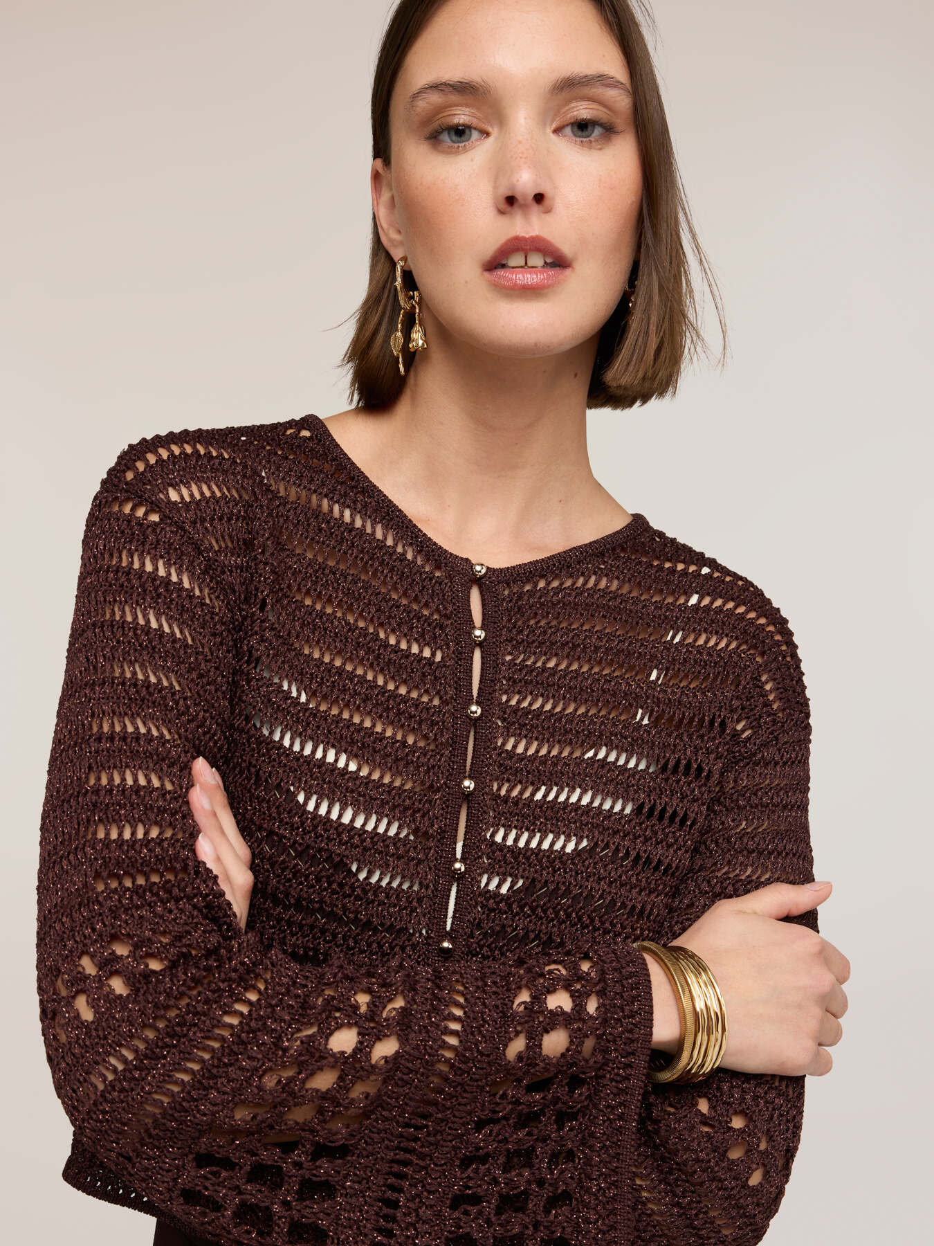Cardigan aus durchbrochener Strickware mit Lurex-Mix image number 3