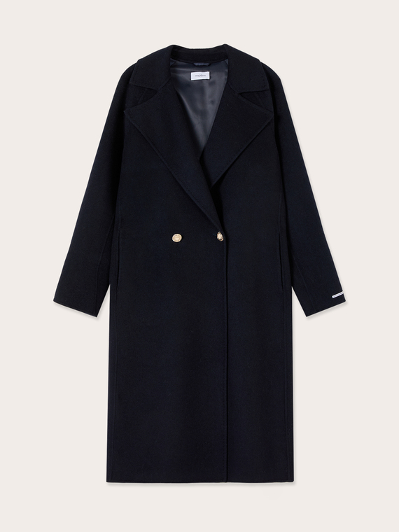 Double-breasted wool blend coat with belt