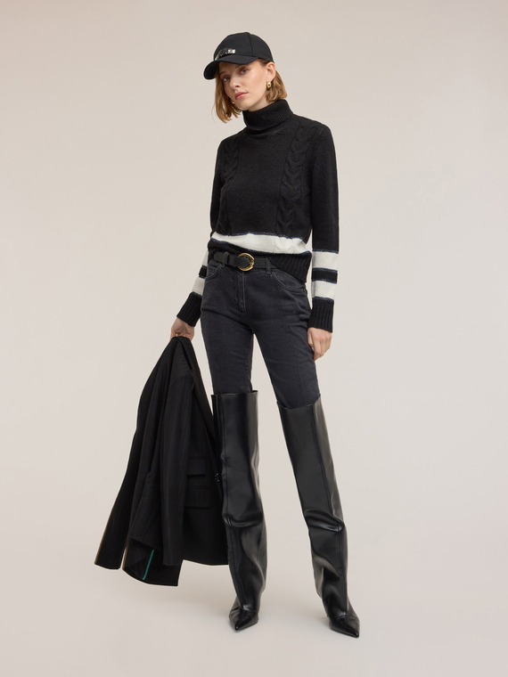 Cable-knit turtleneck sweater in wool blend