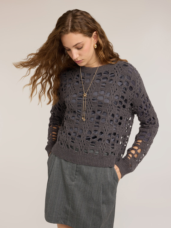 Openwork wool blend sweater