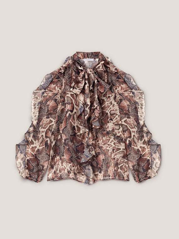 Snakeskin patterned blouse with ruffles