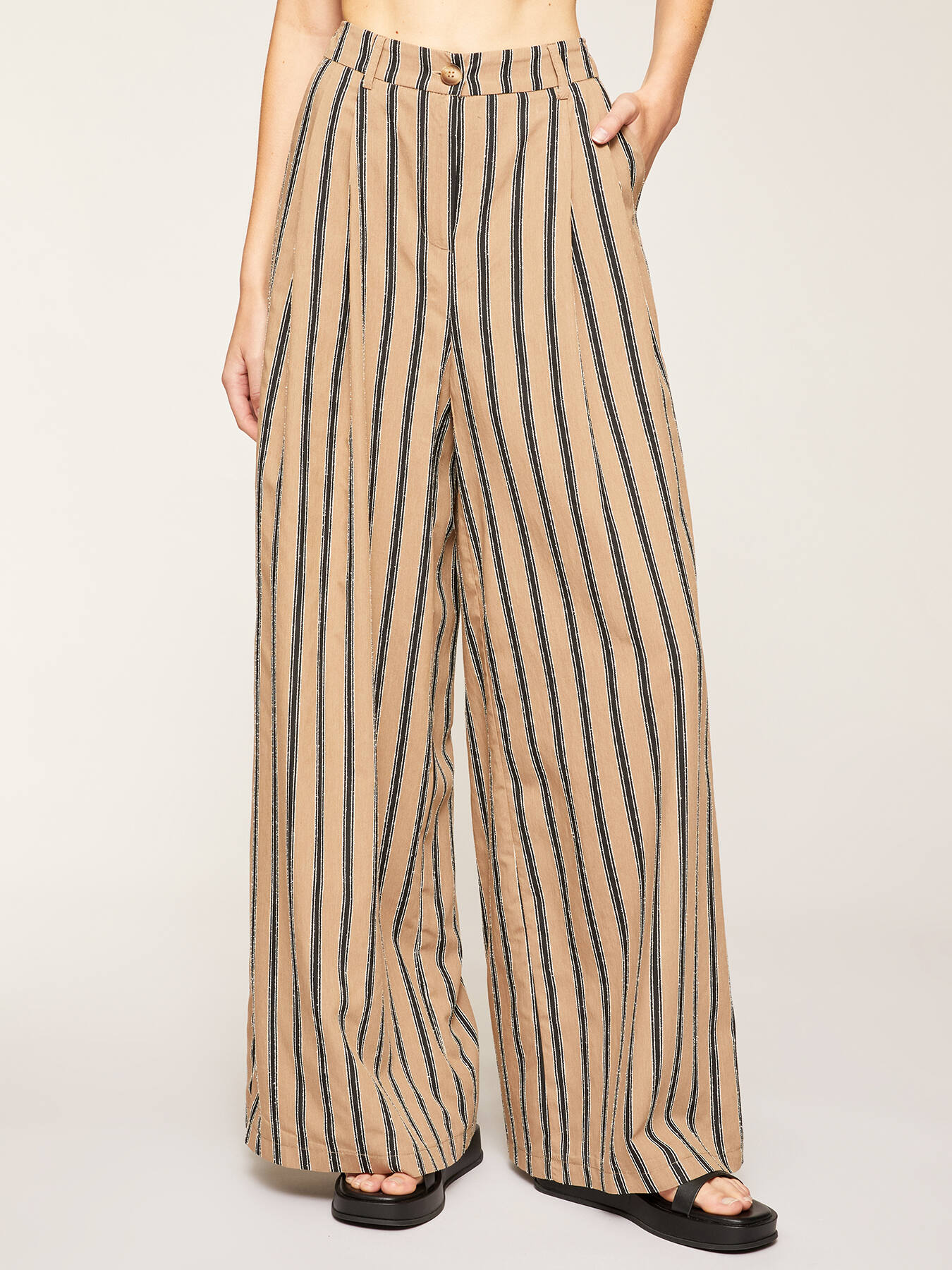 Palazzo trousers with striped pleats image number 0