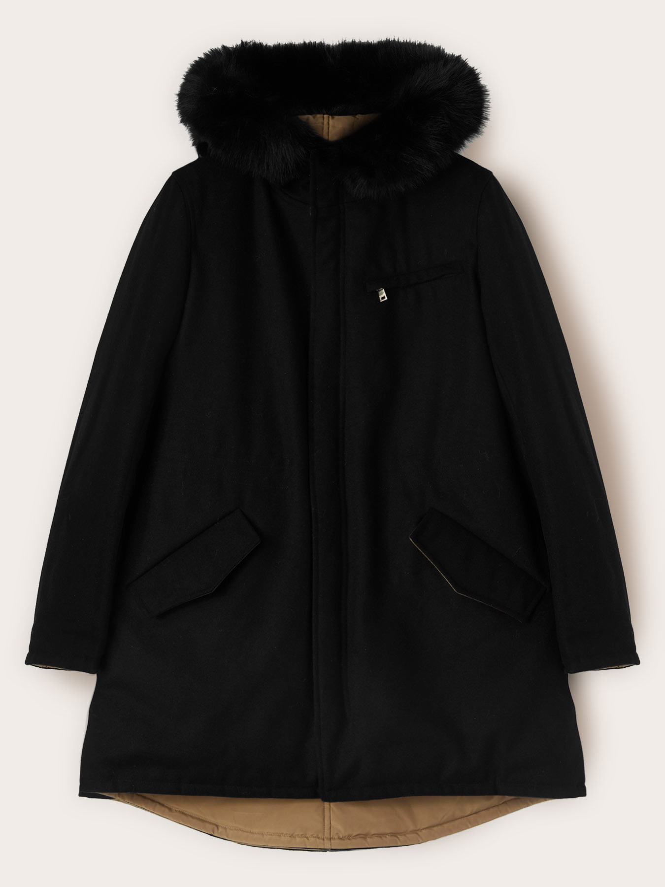 Reversible hooded zip-up down jacket image number 5